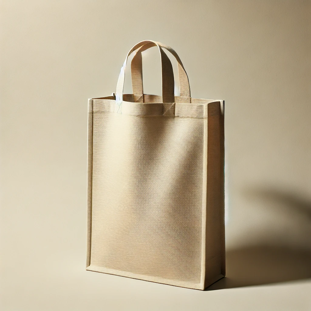 DALL·E 2025-01-11 16.46.20 - A single eco-friendly carry bag made from polypropylene spunbonded nonwoven fabric in plain beige color. The bag has a minimalistic and professional d non woven bag