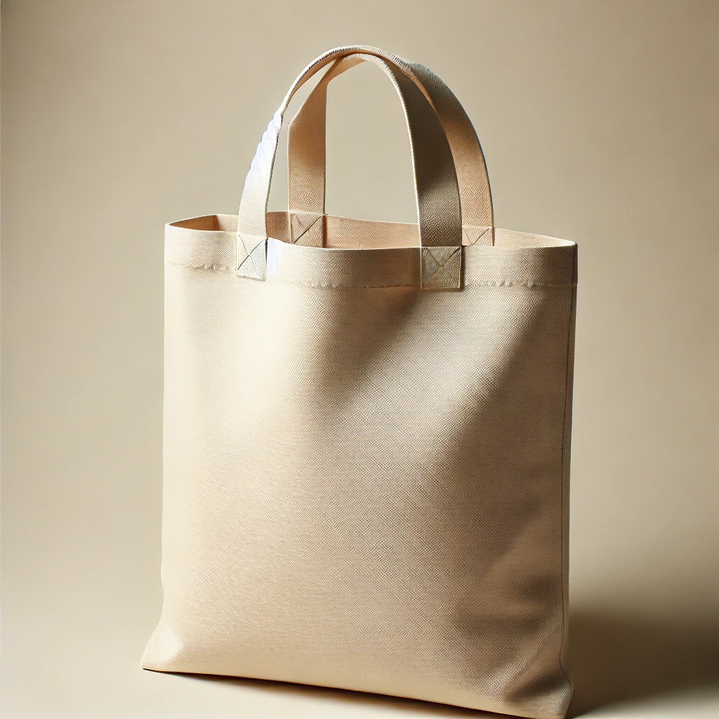 DALL·E 2025-01-11 16.46.49 - A single eco-friendly carry bag made from cotton canvas fabric in plain beige color. The bag has a minimalistic and professional design with a smooth, cotton canvas bag